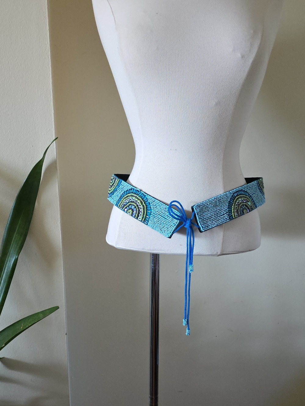 Vintage Handcrafted Cowboy Western  Beaded Tie Belt - W/Sequins - O/S